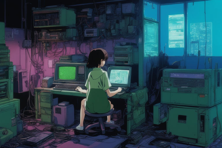 anime computer geek girl