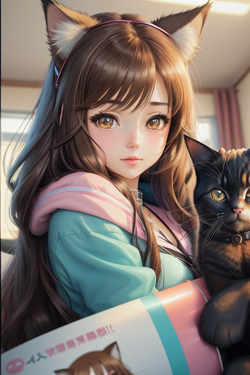 Beautiful anime girl with cat ears sparkling eye  starryai