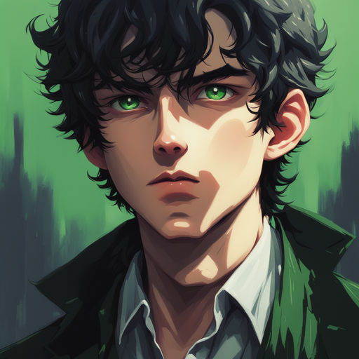 anime boy with green eyes and green hair ,head design by Subaru_sama