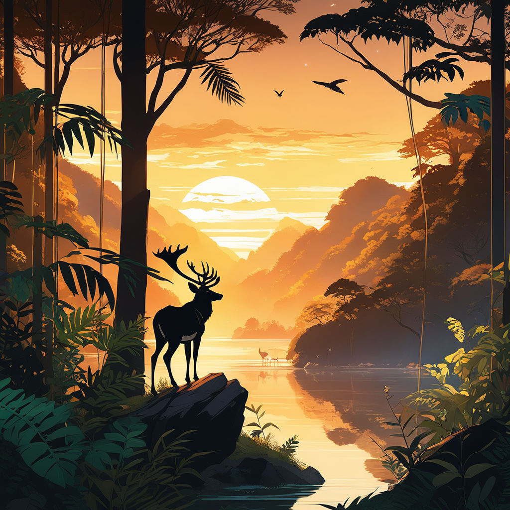 Deer Silhouette in Sunset Painting