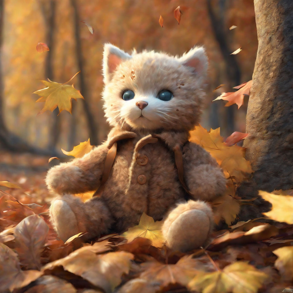 Cute Girl Wallpaper 4K, Alone, Teddy bear, Autumn leaves