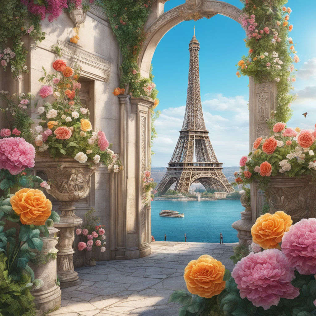 Romantic, dramatic flower arrangements - lots of roses in Eiffel