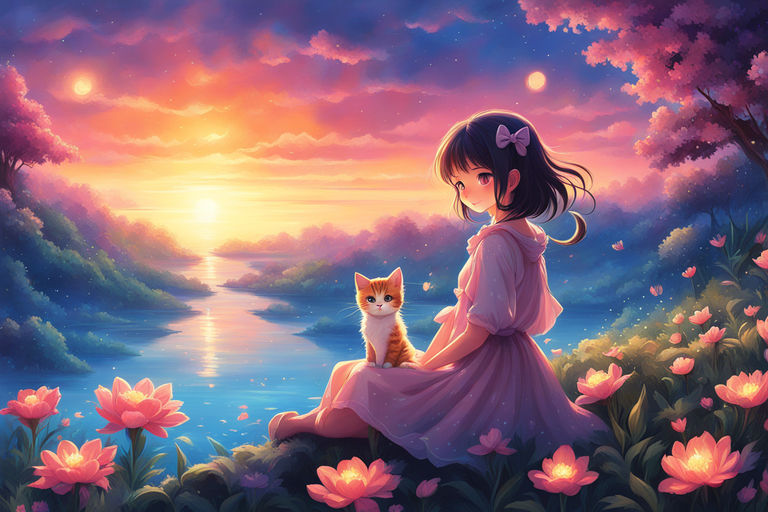 A Cute Anime Cat Girl in Dynamic Pose, at a Beach with Sunrise, Drinking  Milk, Adorable, Digital Anime Art Stock Photo - Image of dynamic, adorable:  303405320