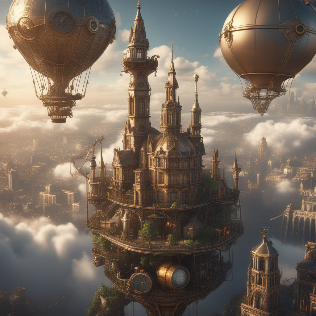 steampunk floating city