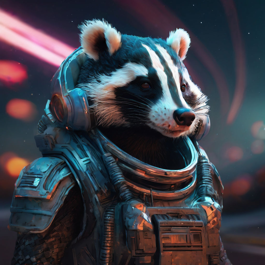 Racoon wearing a spacesuit and space-visor on the moon
