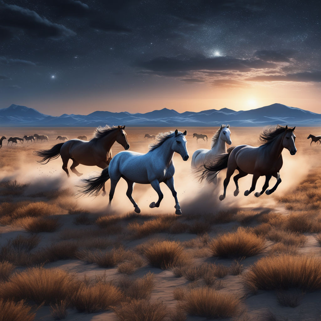 wild horses galloping in a meadow