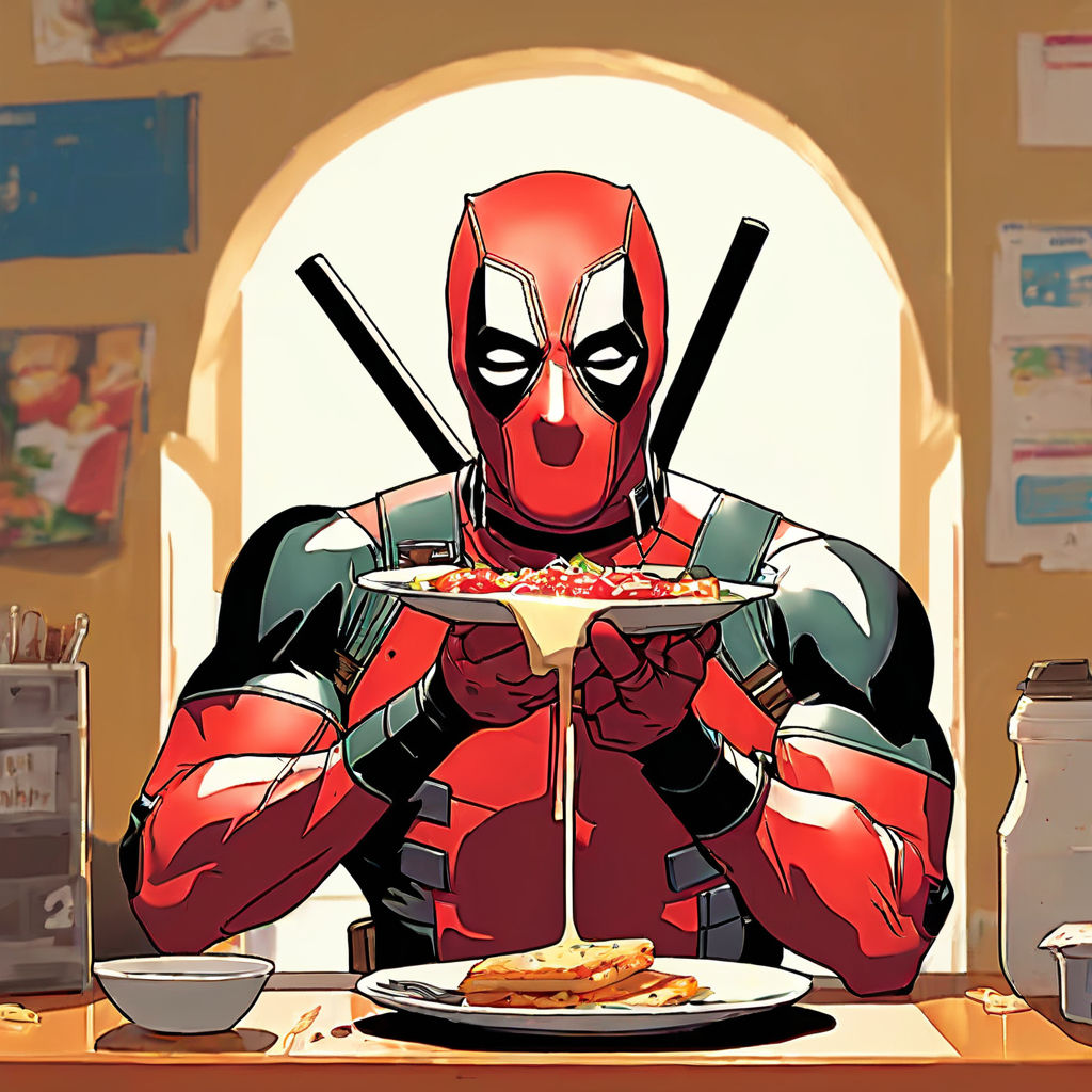 Deadpool enjoying his chimichangas - AI Generated Artwork - NightCafe  Creator