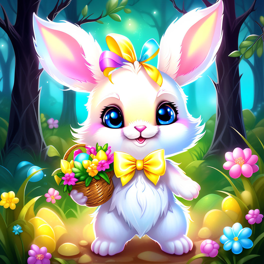 cartoon character; [chibified cute adorable bunny portrait in the  wonderland] centered - Playground