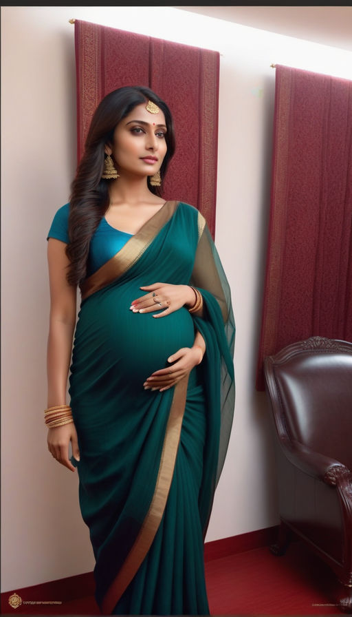 a pregnant mother wearing silk saree - Playground