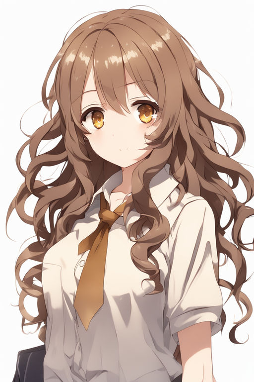 anime girl with curly brown hair and hazel eyes