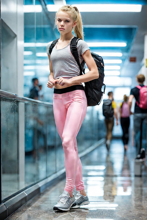 Cute little girl wearing pink shiny leggings on Craiyon