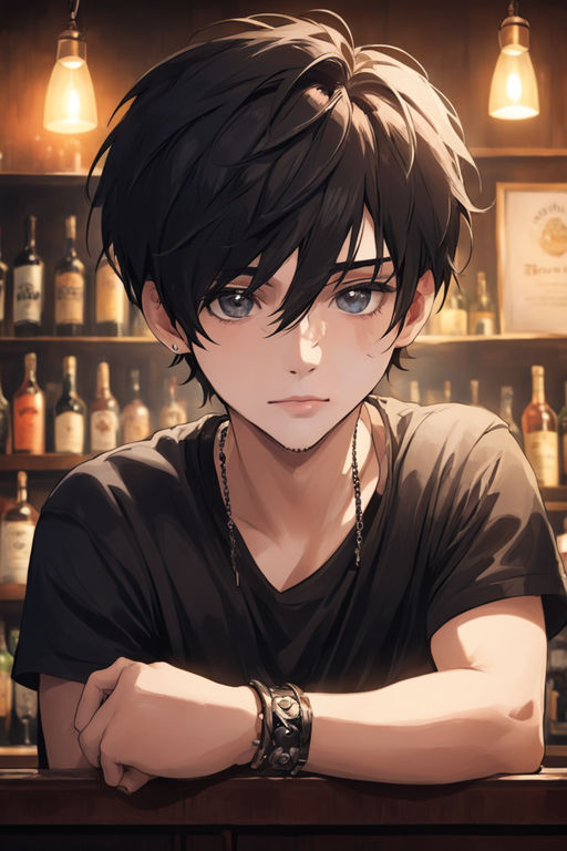 anime boy with black hair and brown eyes