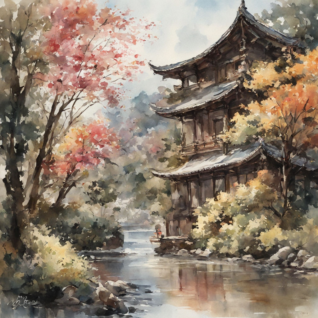 Japan Landscape Watercolor Photos and Images