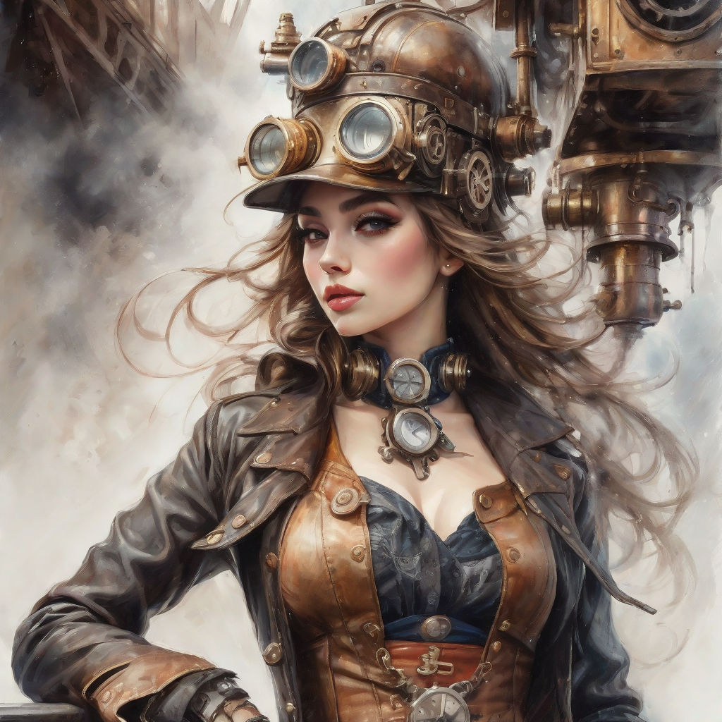 Black female warrior, steam punk, detailed steampunk