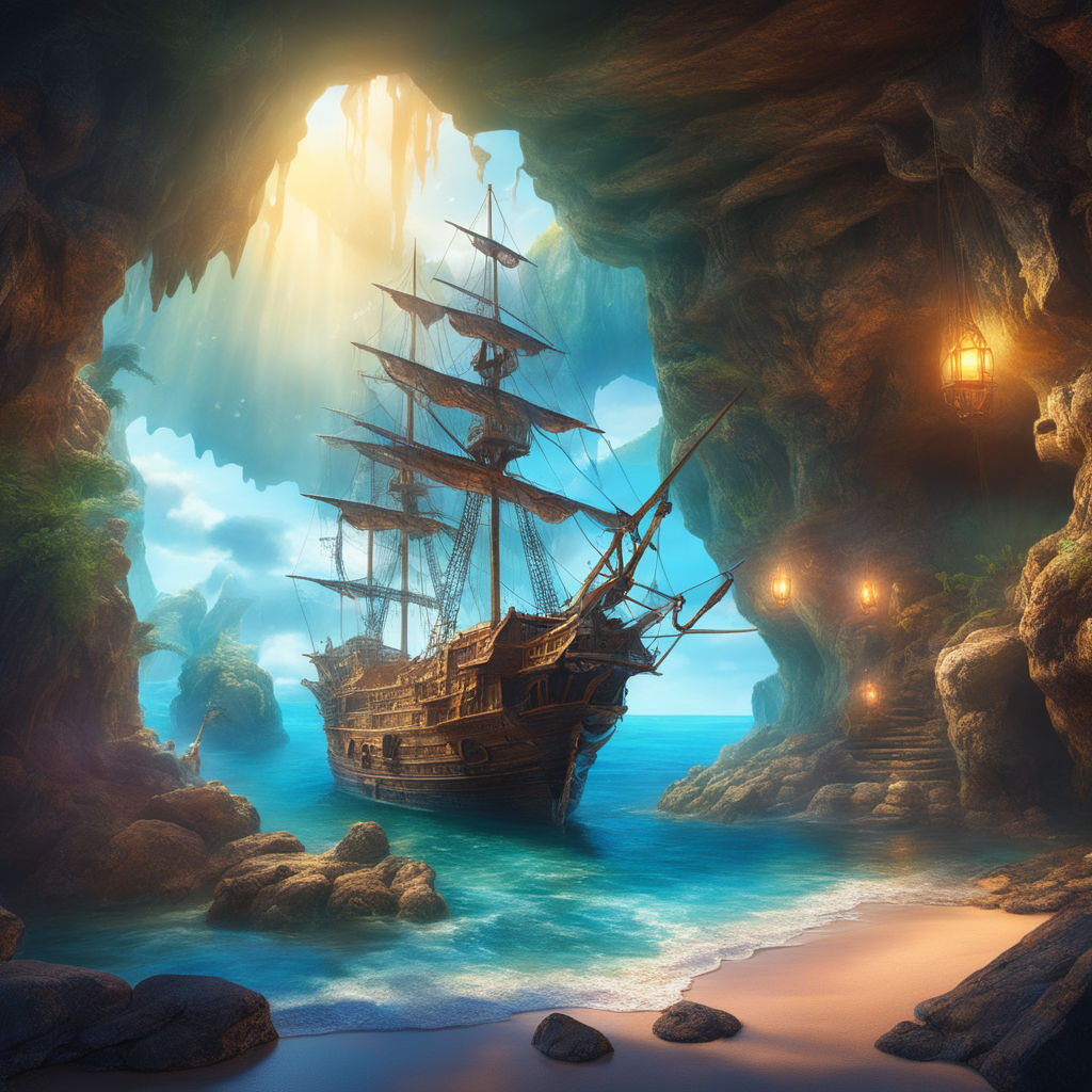 Buccaneer Bay, painting, pirate ship, spooky, HD wallpaper