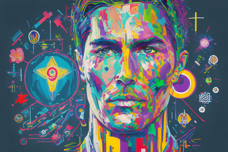 Cristiano Ronaldo dissolving into colorful liquid oil paint