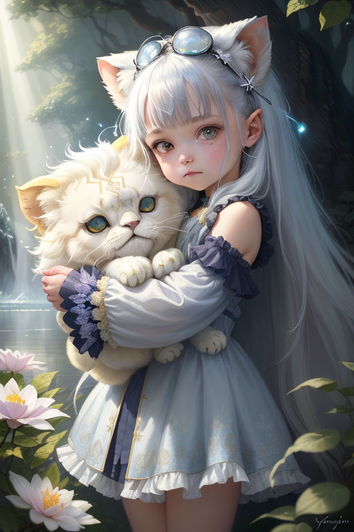 Ai Art Digital Art Women Illustration Animal Ears Cat Girl White Hair  Pawspite Vertical Cat Ears Pur Wallpaper - Resolution:1195x1785 -  ID:1367603 - wallha.com