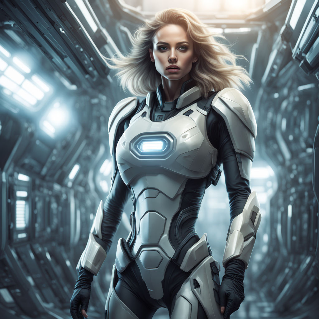 Photo of women in futuristic body armor in an alien storage yard