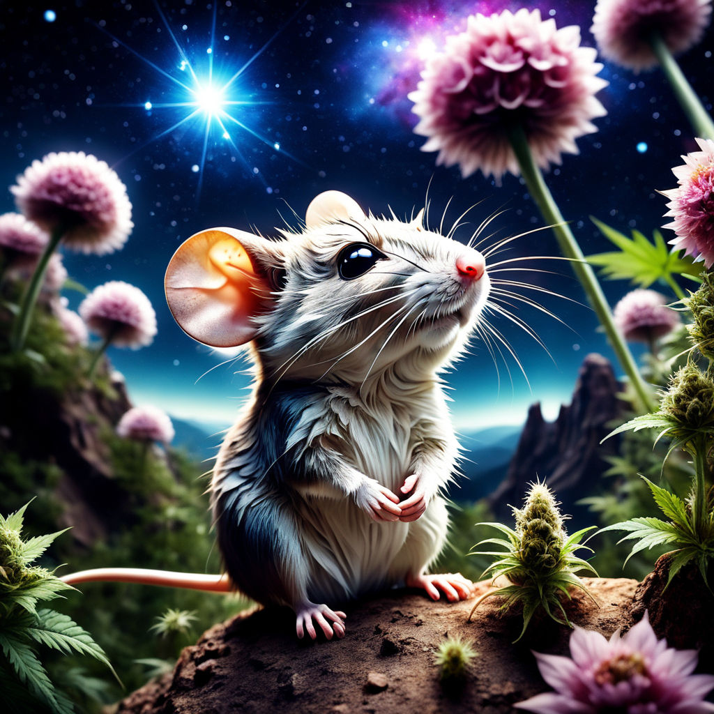 A wise Mouse on a mountaintop thinking about joy and love