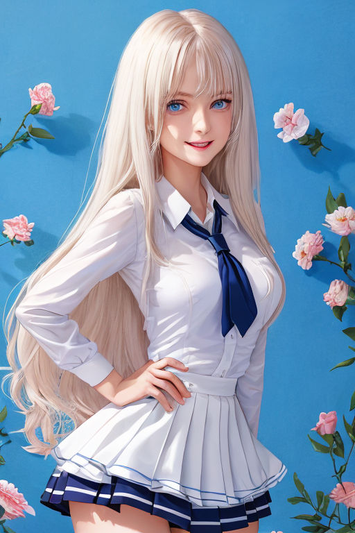white hair, blue eyes, big boobs, bent over, bare shoulders, anime girls,  heels, sword