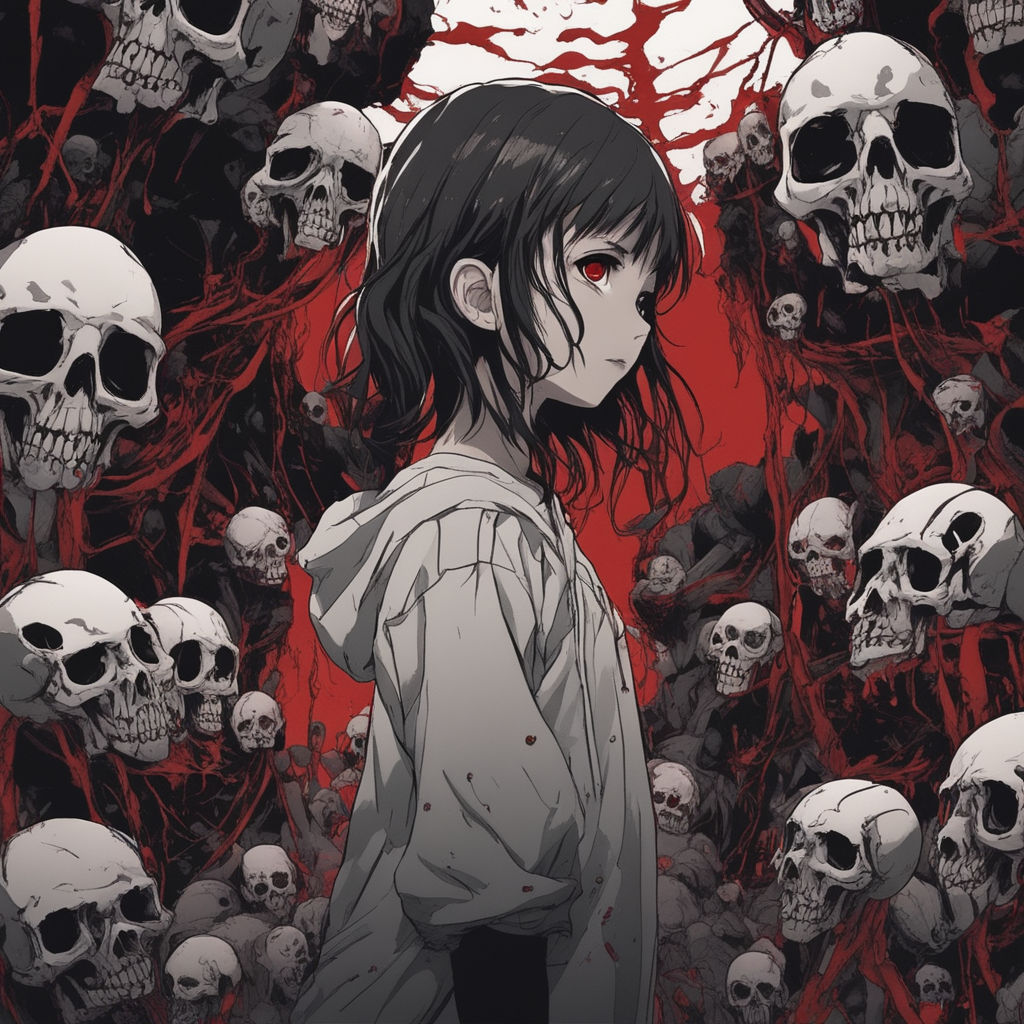 Creepy Dark Anime Girl with Skulls | Poster