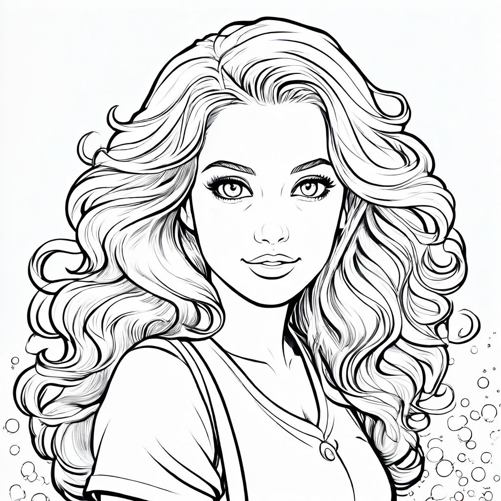 beautiful girl cartoon black and white