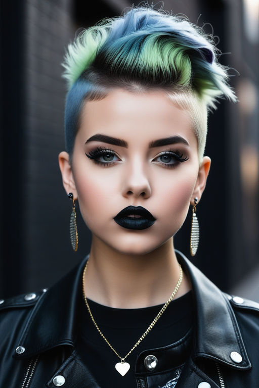 Goth girl with blue and green stripe hair on Craiyon
