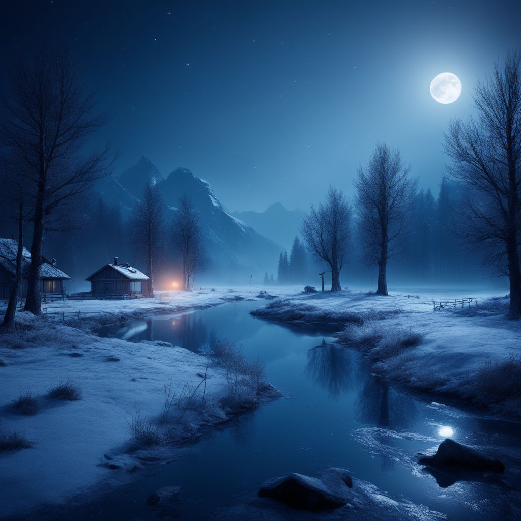 ArtStation - Minimalist Wallpaper 4K - Blue Nature Night Landscape  (multi-device)