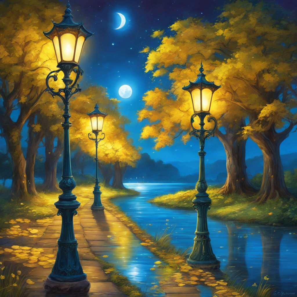 street light at night painting