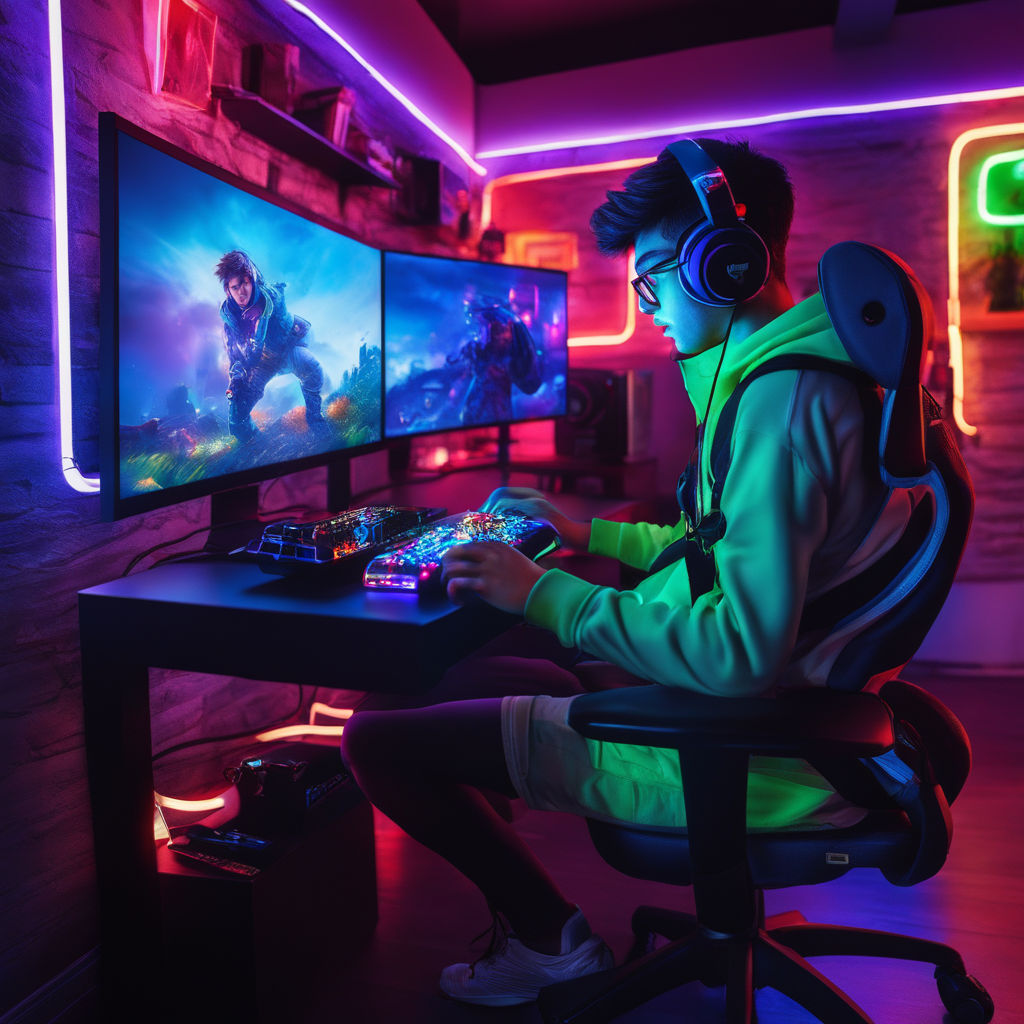 Gaming PC room with Led lights 20510221 Stock Video at Vecteezy