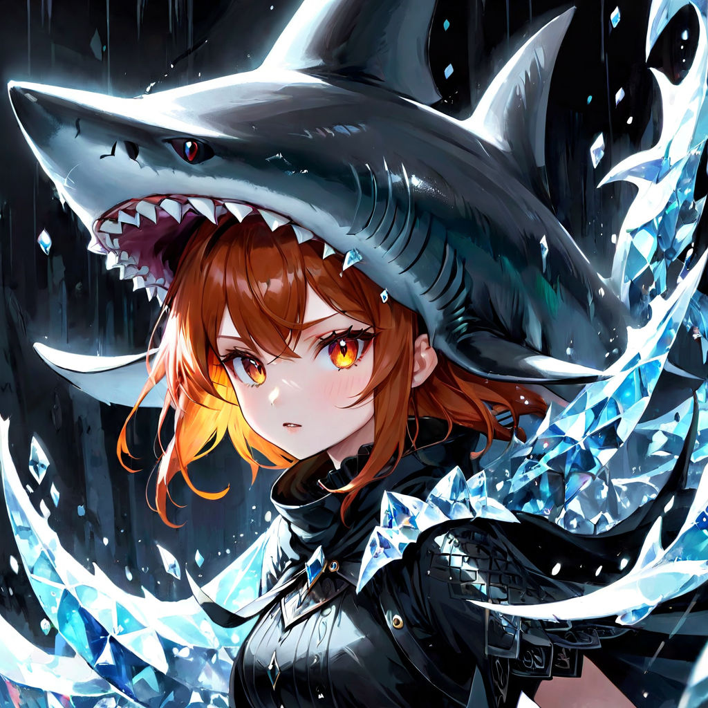 Premium Photo | Anime character with shark hoodie and blue hair generative  ai