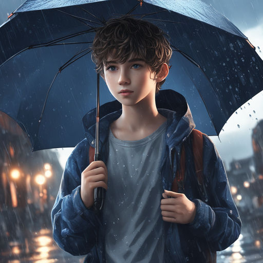 anime boy in the rain drawing