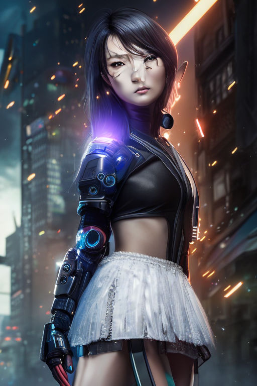 A beautiful painting of a cyberpunk anime girl with, Stable Diffusion