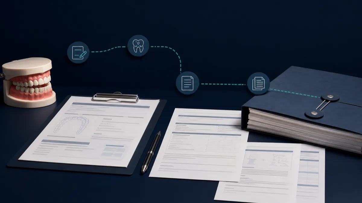 Dental model, provider record, claim documents, and a secure submission file