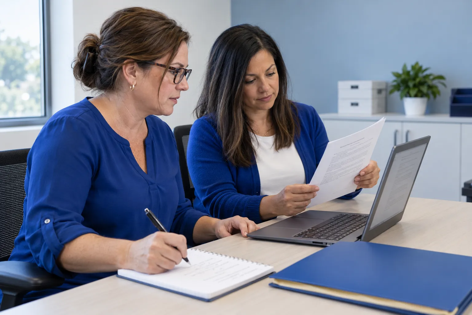 Two billing reviewers compare a source letter with a computer-assisted draft and record a correction.