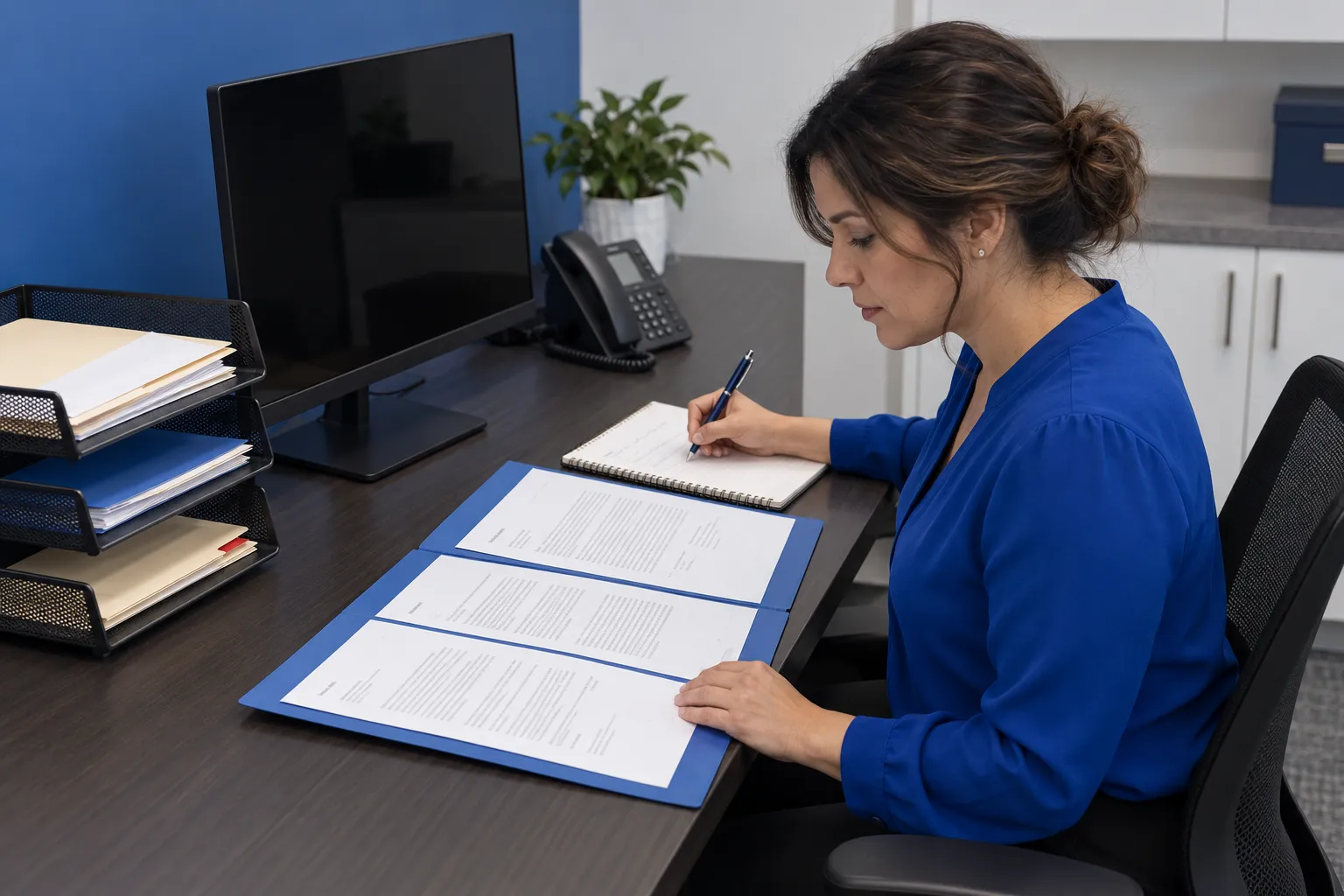 A revenue-cycle manager reviews prior correspondence from an open claim folder and records another follow-up.