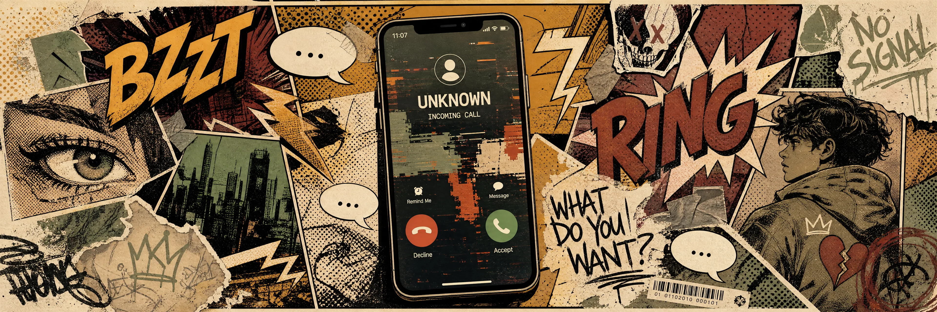 A flat editorial illustration of a vintage rotary telephone ringing on a warm parchment background, with amber arcs radiating from the bell and a small notepad floating to the left — minimalist magazine composition in sepia and amber tones.