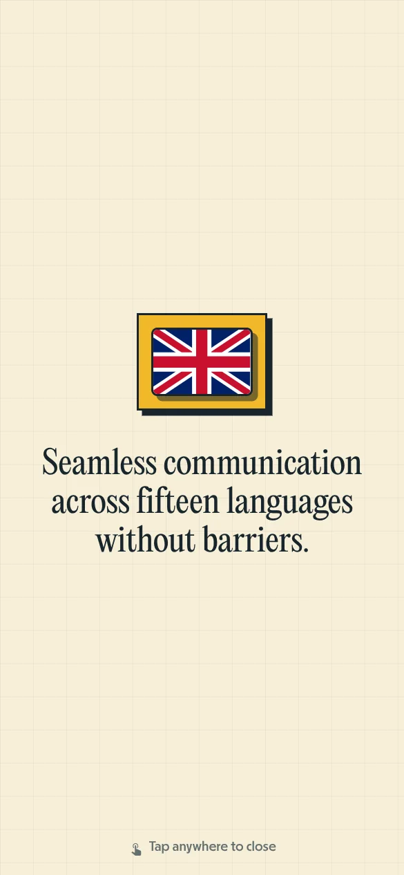 Voice Translator fullscreen interface showing large high-contrast bilingual text for shared reading