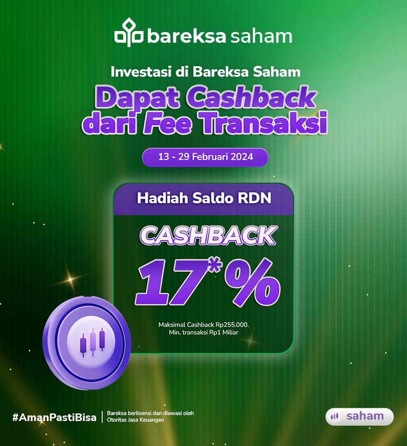 Promo Bareksa Saham: Raih Cashback 17% Fee Transaksi hingga Rp255 Ribu