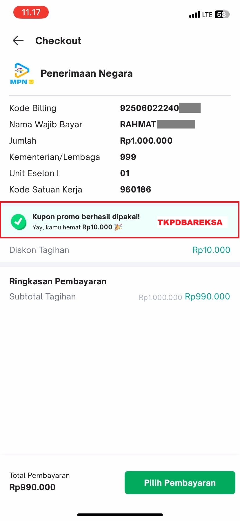Halaman penerimaan negara SBN Tokopedia
