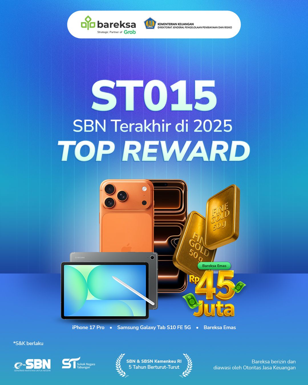 Promo SBN Syariah: Investasi ST015 di Bareksa, Raih Cashback Hingga Rp45 Juta & iPhone 17!