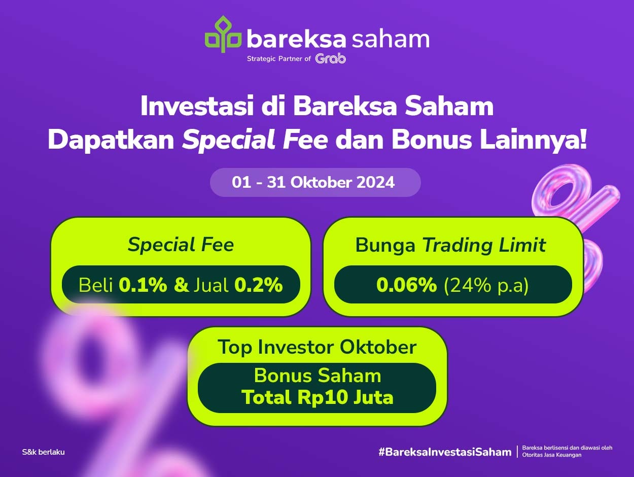 Promo Bareksa Saham Oktober: Biaya Transaksi & Trading Limit Termurah, Bonus hingga Rp10 Juta