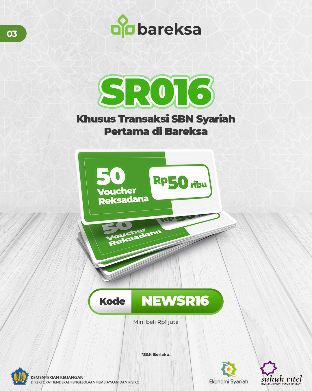 Pertama Beli SBN seri Sukuk Ritel SR016 di Bareksa, Raih Reksadana Rp50 Ribu