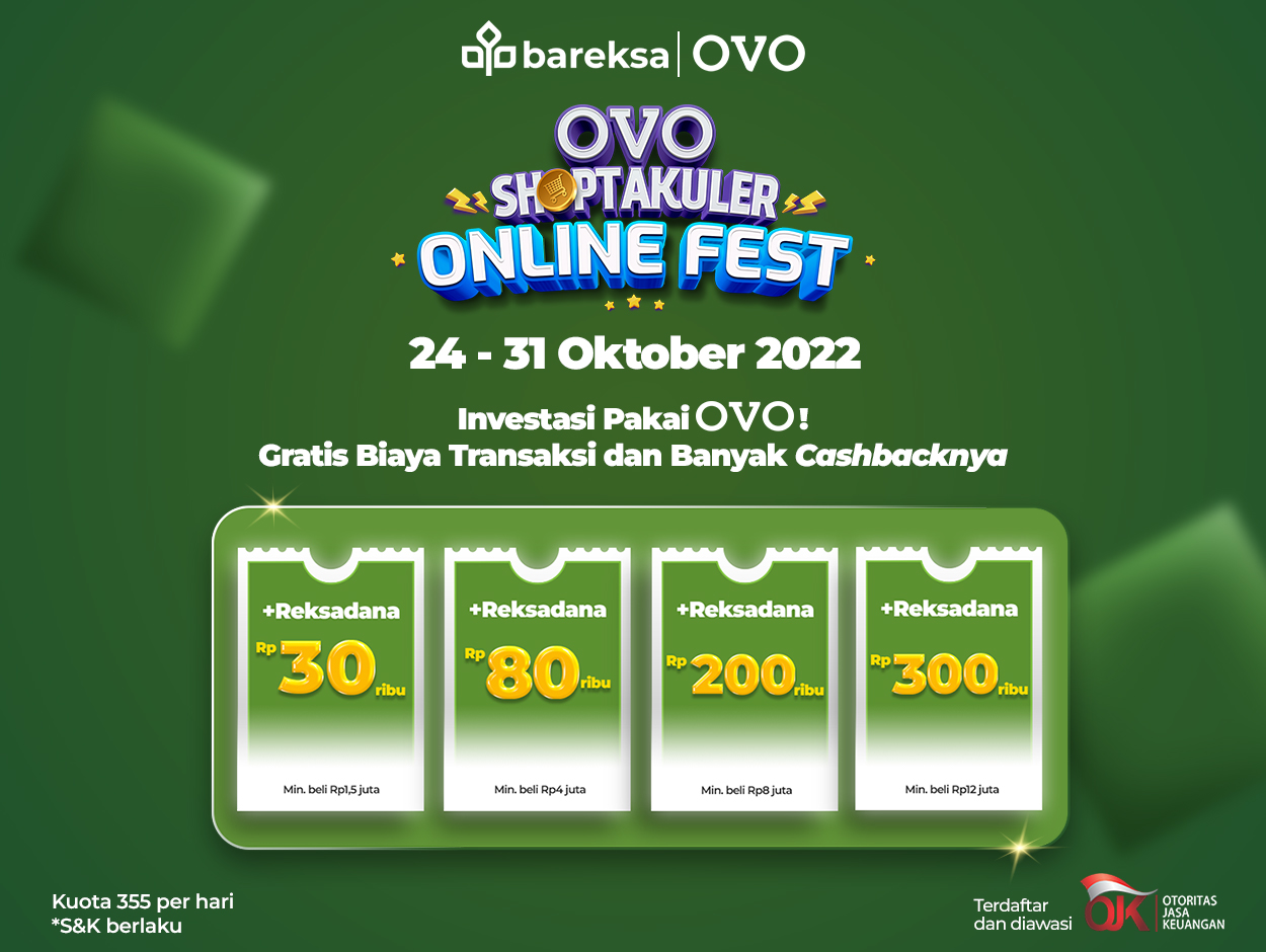 Promo OVO di Bareksa, Top Up Reksadana Raih Cashback Hingga Rp300 Ribu