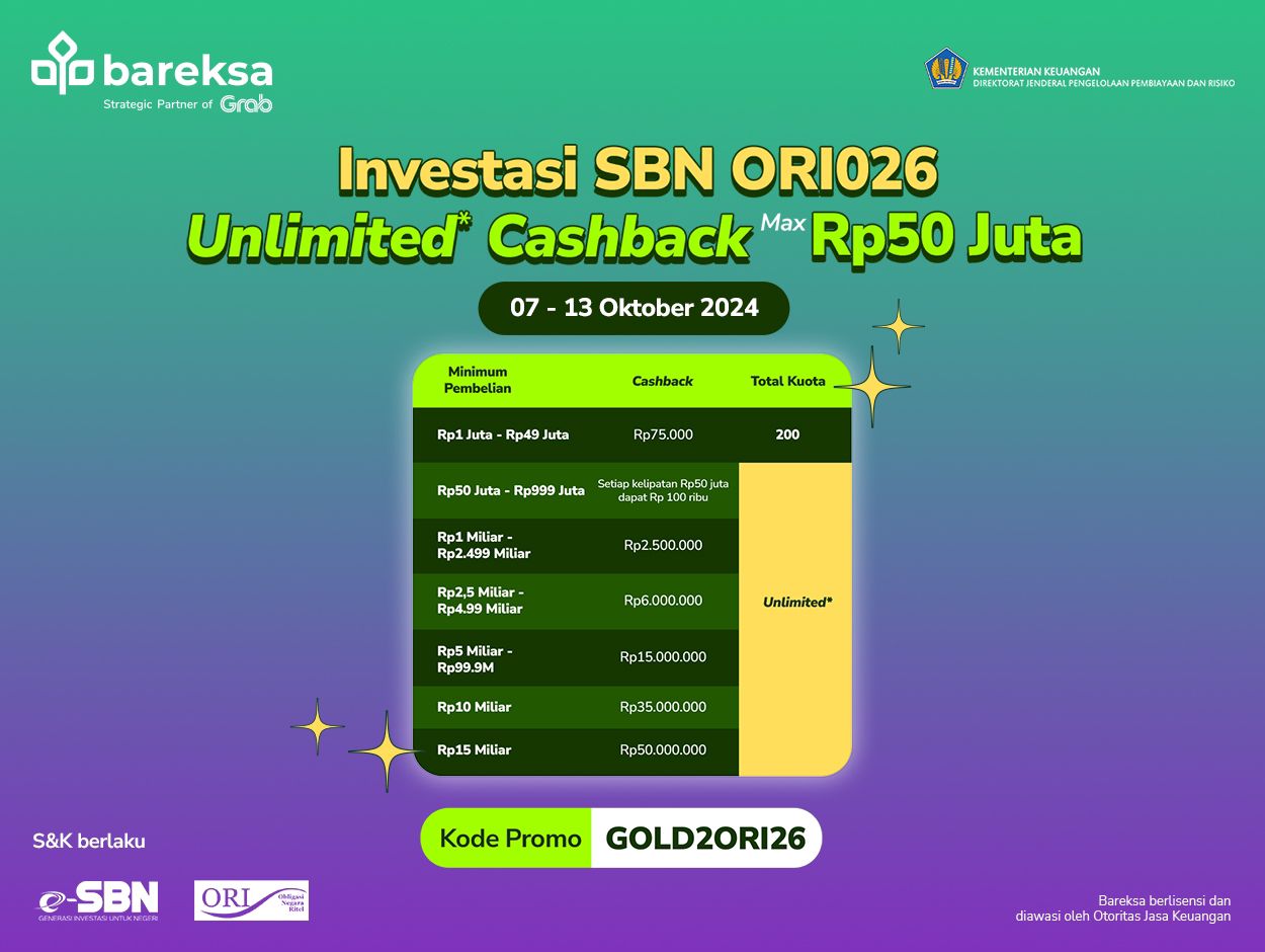 Promo Investasi ORI026, Raih Cashback hingga Rp50 Juta Tanpa Kuota