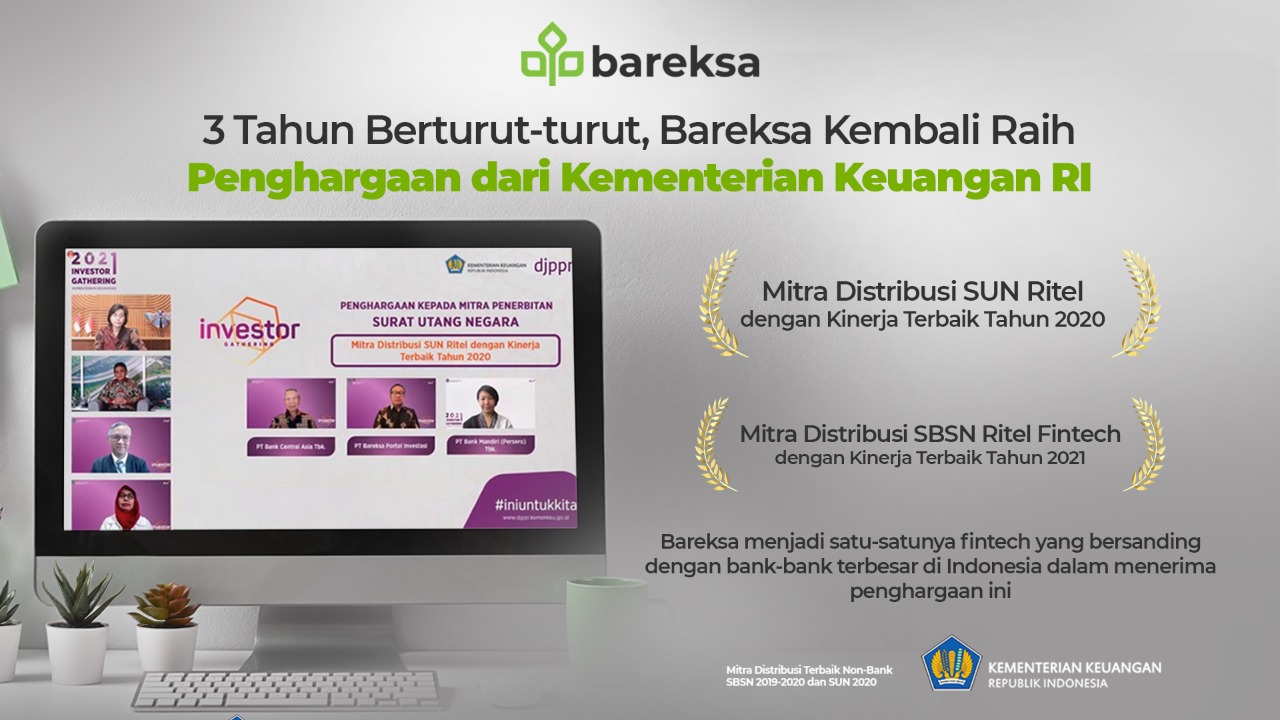 3 Tahun Berturut, Bareksa Raih Penghargaan Mitra Distribusi SBN Terbaik dari Kemenkeu RI