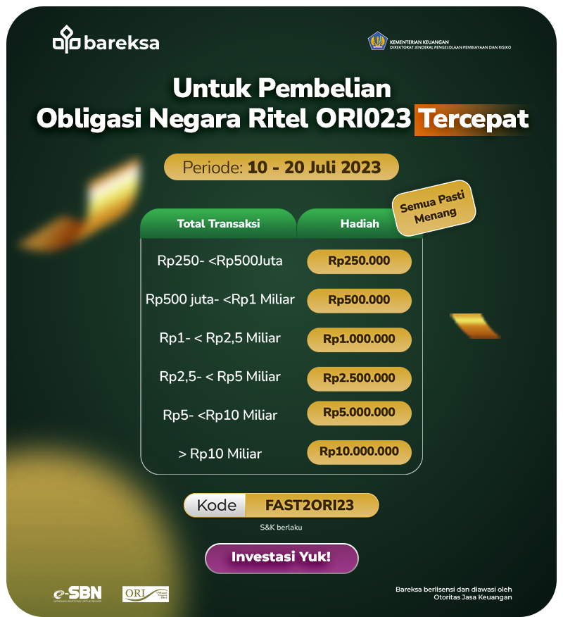 Promo Investasi SBN Ritel ORI023 di Bareksa, Raih Hadiah Reksadana hingga Rp10 Juta
