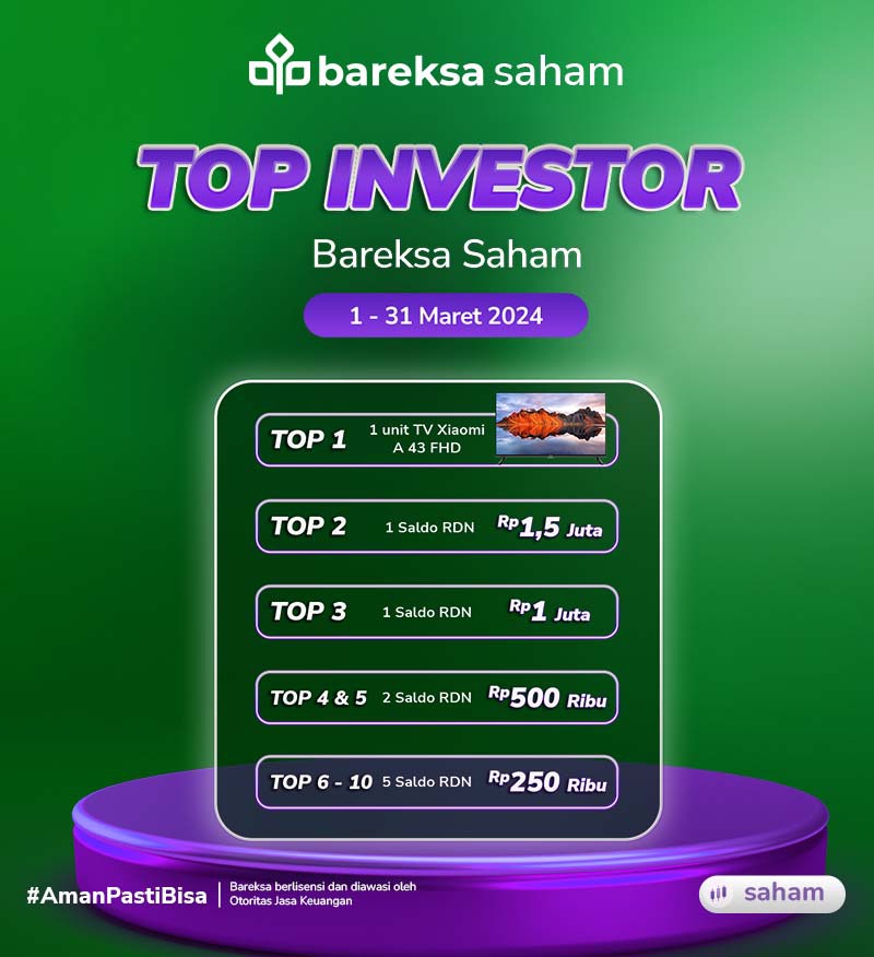 Happy!  These are the Winners of the Bareksa Stock Top Investor Promo March 2024 with TV Prizes & RDN Balance