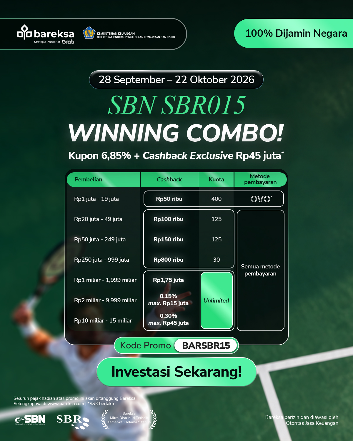 Promo Cashback SBR015 berhadiah hingga Rp45 juta