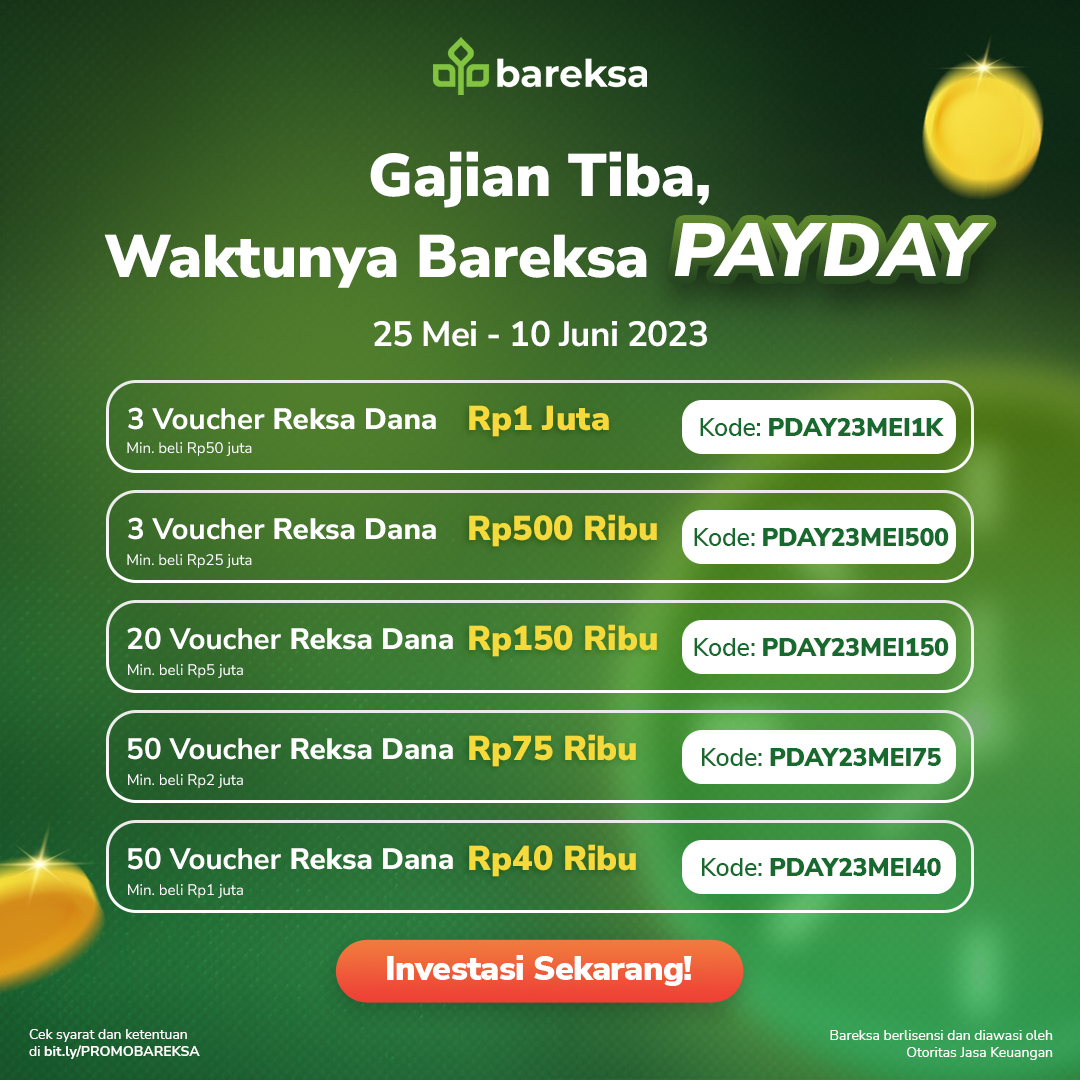 Promo Gajian Beli Reksadana di Bareksa, Berhadiah Voucher hingga Rp1 Juta